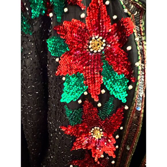 VTG Carina Black Beaded Sequin Blazer Floral Statement Holiday Jacket Size M - Picture 4 of 7